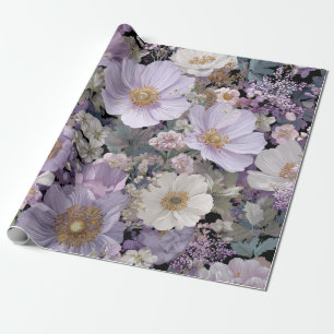 Rustieke witte paarse botanische vintage bloemen cadeaupapier