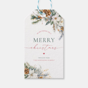 Rustieke Witte Pijn Bloemen Kerstvakantie Cadeaulabel