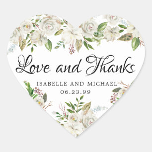 Rustieke witte roos bloemig dank u bruiloft hart sticker