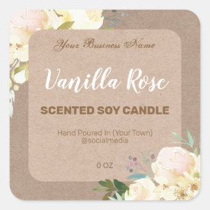 Rustieke witte roos productlabels vierkante sticker