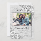 Rustieke Witte Rose Fotosjabloon Sla de datum op Aankondiging (Voorkant)