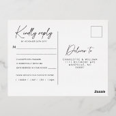 Rustieke witte rozen groen moderne botanische RSVP Folie Uitnodiging Briefkaart (Achterkant)