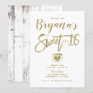 Rustieke Witte Schuur Hout Goud Sweet 16 Feestje Kaart