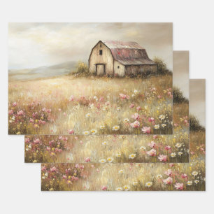 Rustieke Witte Schuur Wildflower Field Decoupage Inpakpapier Vel