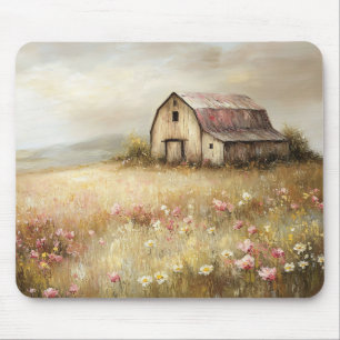 Rustieke Witte Schuur Wildflower Field Painting Muismat
