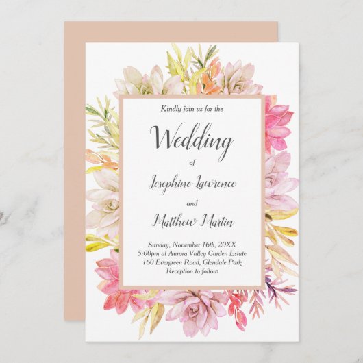 Rustieke woestijn vetplanten bruiloft uitnodiginge kaart (Voorkant / Achterkant)