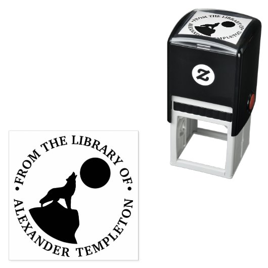 Rustieke Wolf Howling bij Moon Silhouette Library Zelfinktende Stempel (In situ)