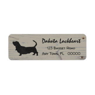 Rustieke Wood Basset Hound Waterverf Silhouet Etiket
