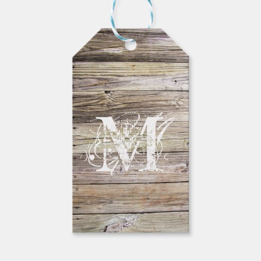Rustieke Wood Monogrammed Gift Labels Cadeaulabel (Voorkant)