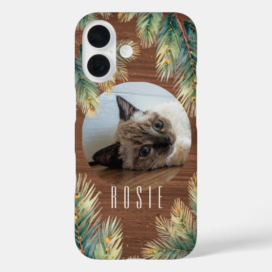 Rustieke Woodgrain Green Pine Branch Pet Case-Mate iPhone Case (Achterkant)