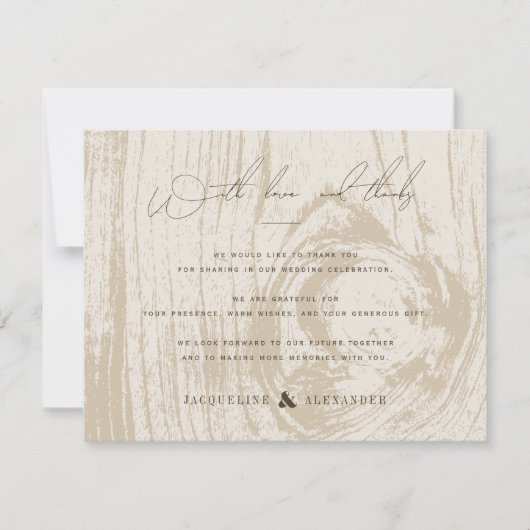 Rustieke Woodgrain herfst herfst bruiloft dank u Notitiekaartje (Voorkant)