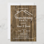 Rustieke Woodgrain Modern Housewarming Party Kaart (Voorkant)