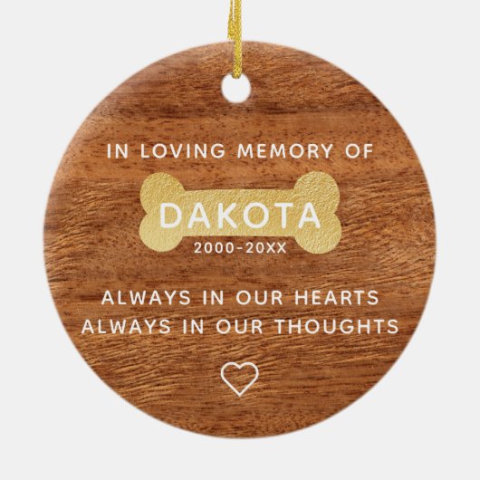 Rustieke Woodgrain Slice Memorial Pet Foto Keramisch Ornament (Achterkant)