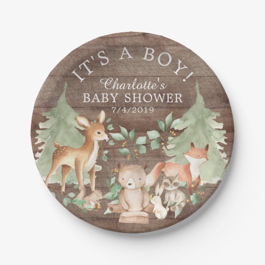 Rustieke Woodland Animals Baby shower 7" Bord (Voorkant)