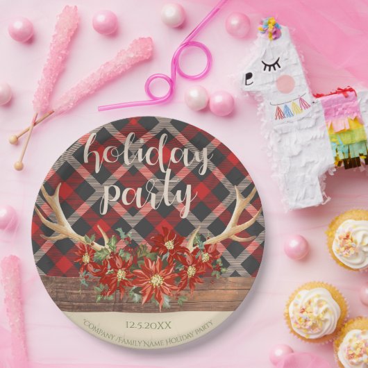 Rustieke Woodland Antlers en Plaid Papieren Bordje (Feest)