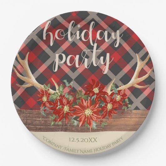 Rustieke Woodland Antlers en Plaid Papieren Bordje (Voorkant)