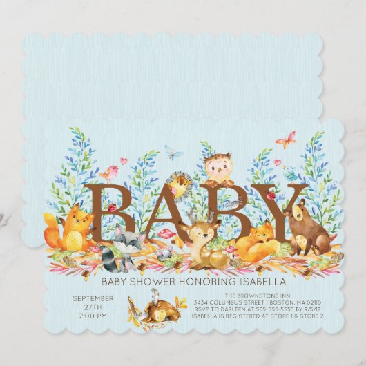 Rustieke Woodland Boysl Baby shower Invitation Kaart (Voorkant / Achterkant)