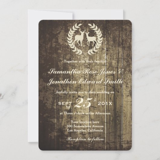 Rustieke Woodland Buck and Deer bruiloft uitnodigi Kaart (Voorkant)