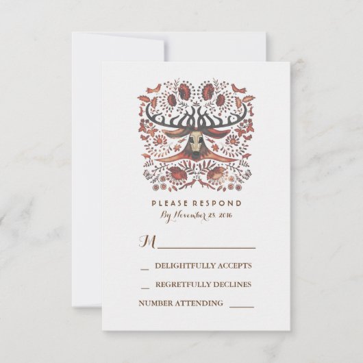 Rustieke Woodland Deer Antlers Huwelijk RSVP Kaart (Voorkant)