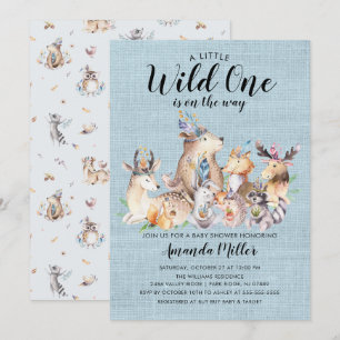 Rustieke Woodland Friends Wild One Baby shower Kaart