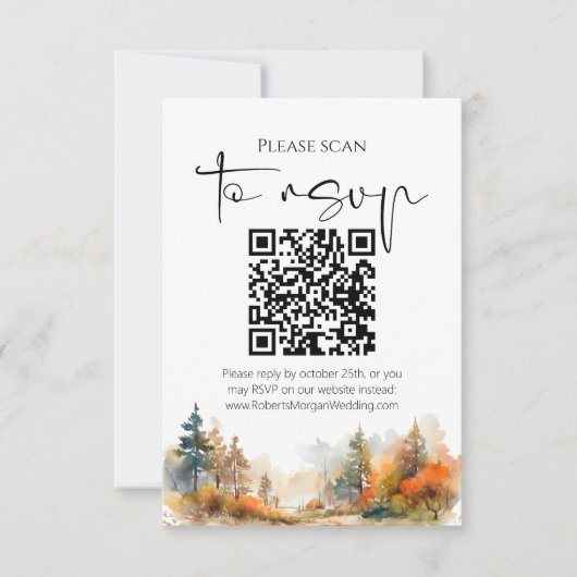 Rustieke Woodland herfst bos QR code bruiloft RSVP Kaartje (Voorkant)