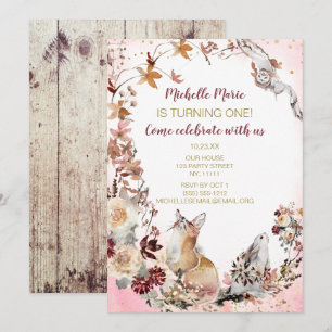 Rustieke Woodland Herten Bloemen Eerste Verjaardag Kaart