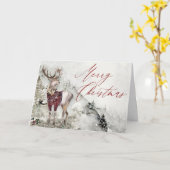Rustieke Woodland Herten Waterverf Kerstscène Kaart (Gele Bloem)
