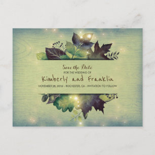 Rustieke Woodland Leaves and Lights Save the Date Aankondigingskaart