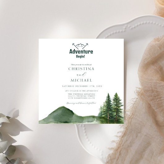 Rustieke Woodland Mountain Forest Pine Wedding Kaart