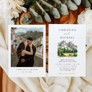 Rustieke Woodland Mountain Forest Pine Wedding Kaart