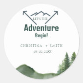 Rustieke Woodland Mountain Forest Pine Wedding Ronde Sticker (Voorkant)