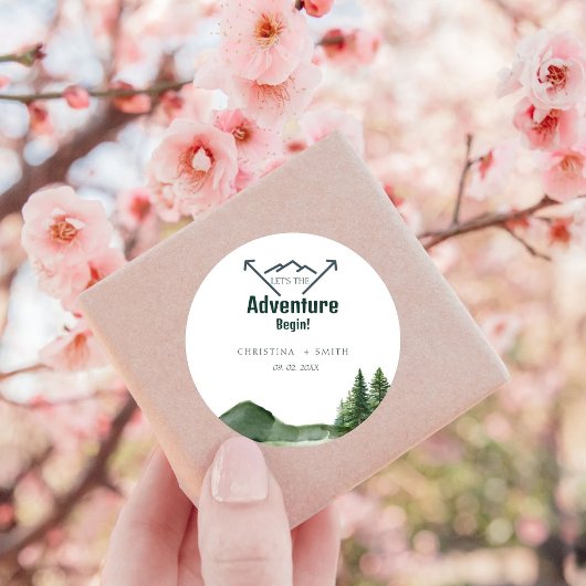 Rustieke Woodland Mountain Forest Pine Wedding Ronde Sticker