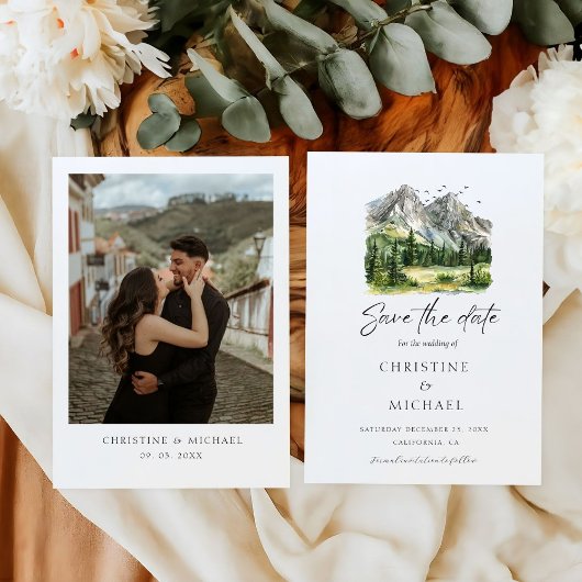 Rustieke Woodland Mountain Forest Pine Wedding Save The Date