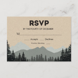 Rustieke Woodland Pine Tree Bruiloft RSVP Kaartje