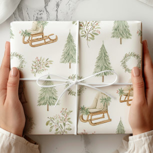 Rustieke Woodland Sleigh & Pine Cadeaupapier