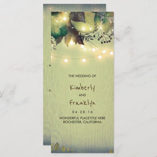 Rustieke Woodland String Lights Wedding Programma' Programma (Voorkant / Achterkant)
