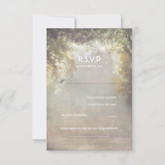Rustieke Woodland Tree Lights Wedding RSVP (Voorkant)