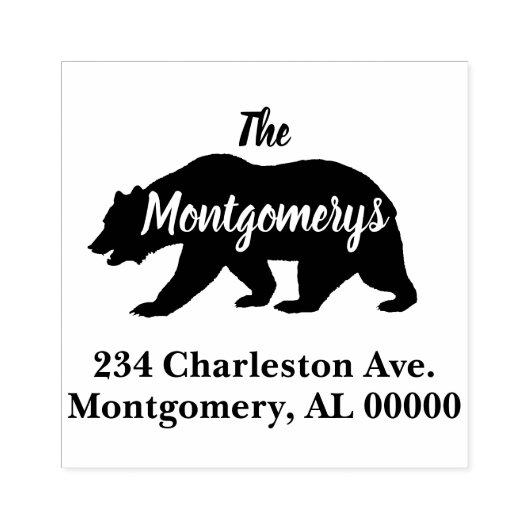 Rustieke Woodlands Beer Silhouette Familieadres Rubberstempel (Afrduk)