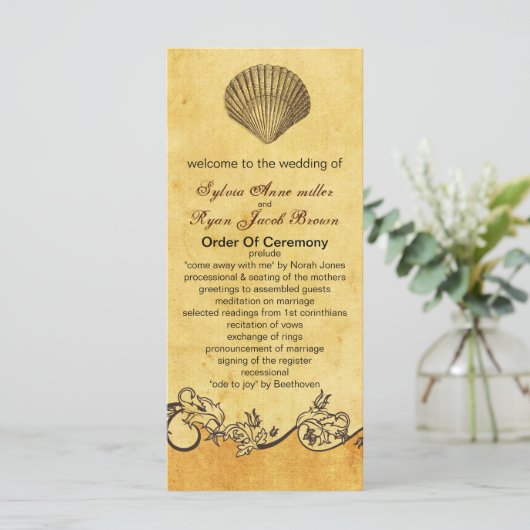 rustieke zeeschelp strand bruiloft programma (Staand voorkant)