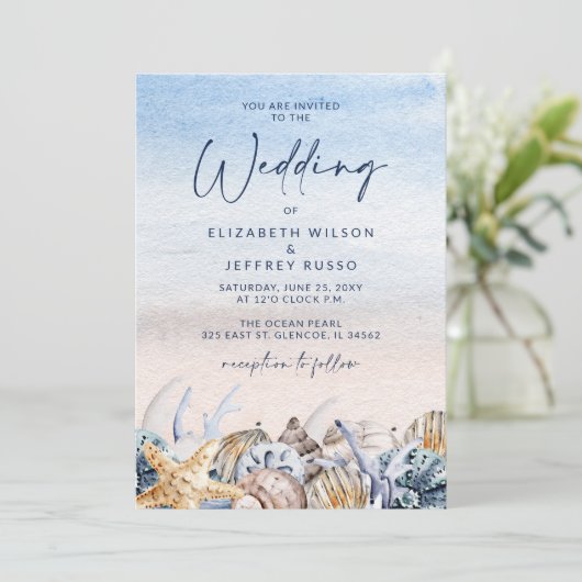 Rustieke Zeeschelpen Ocean Zee Zomer Strand Bruilo Kaart (Staand voorkant)