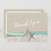Rustieke Zeesterren en Lint Flat Kaart Dank u (Voorkant / Achterkant)
