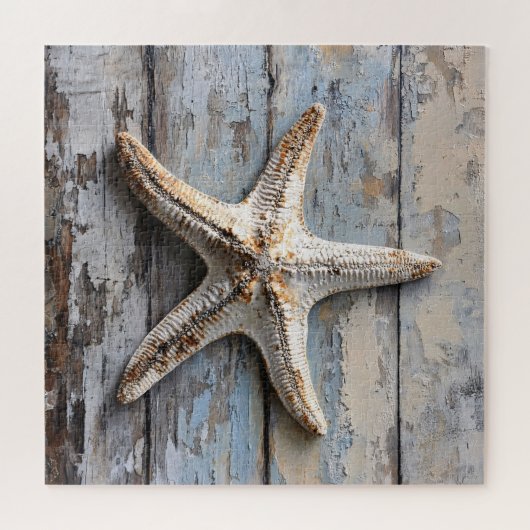 Rustieke zeesterren op verweerd hout legpuzzel (Horizontaal)