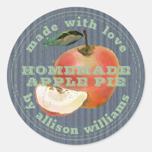 Rustieke zelfgemaakte appeltaart groen blauw ronde sticker