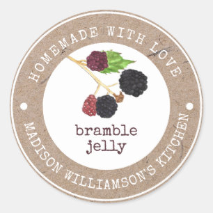 Rustieke zelfgemaakte braambeljam met liefde ronde sticker