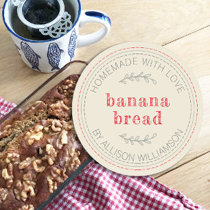Rustieke zelfgemaakte gebakken goederen Bananenbro Ronde Sticker