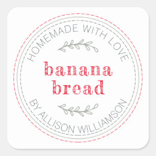 Rustieke zelfgemaakte gebakken goederen Bananenbro Vierkante Sticker