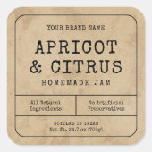 Rustieke Zelfgemaakte Jam Jar Square Label (Voorkant)