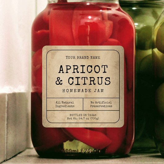 Rustieke Zelfgemaakte Jam Jar Square Label