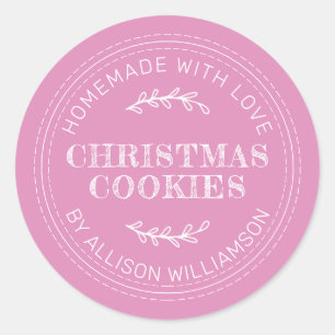 Rustieke zelfgemaakte kerstkoekjes Fuchsia Pink Ronde Sticker