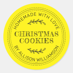 Rustieke zelfgemaakte kerstkoekjes helder geel ronde sticker